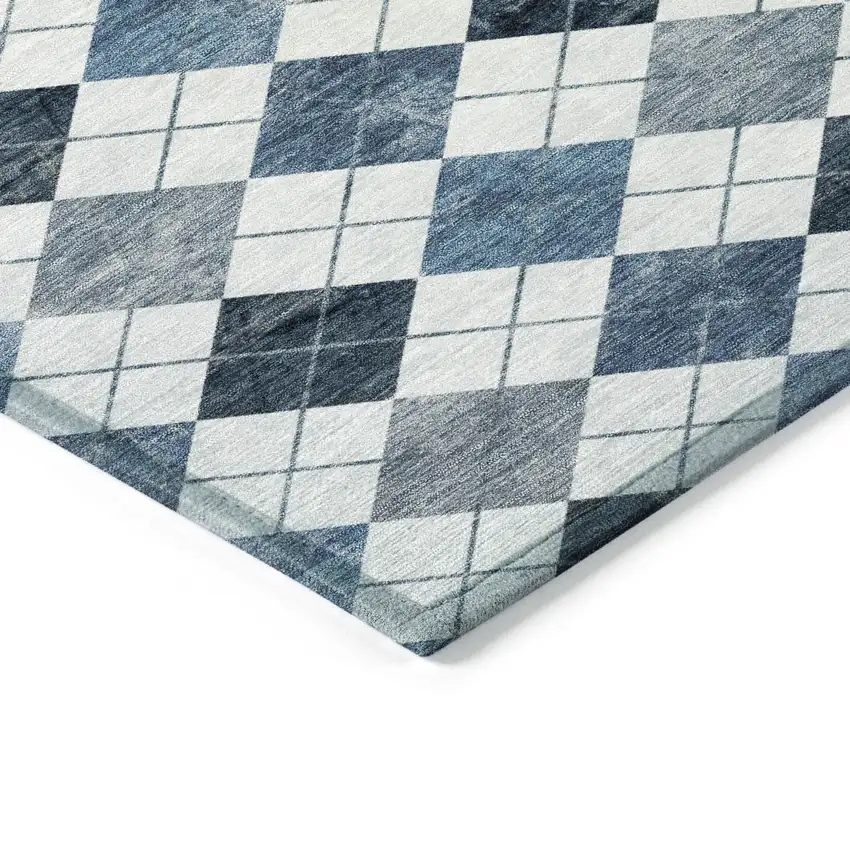 Blue And Ivory Geometric Washable Indoor Outdoor Area Rug Photo 5