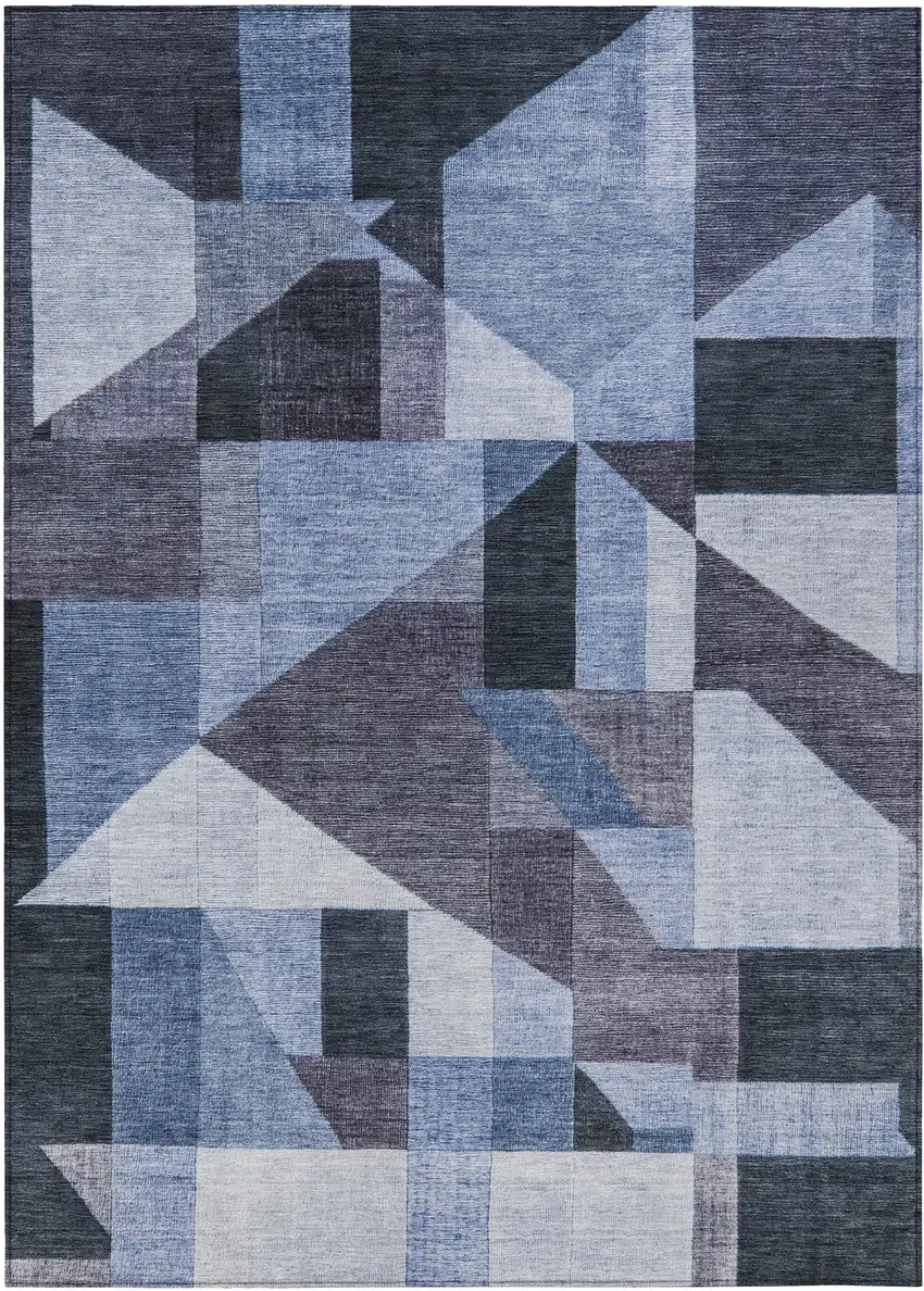 Blue And Ivory Geometric Washable Indoor Outdoor Area Rug Photo 1