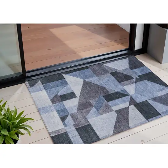Blue And Ivory Geometric Washable Indoor Outdoor Area Rug Photo 1