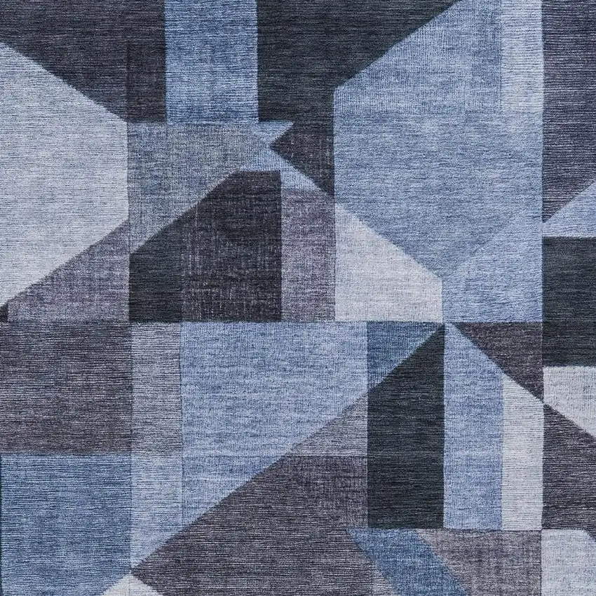 Blue And Ivory Geometric Washable Indoor Outdoor Area Rug Photo 2