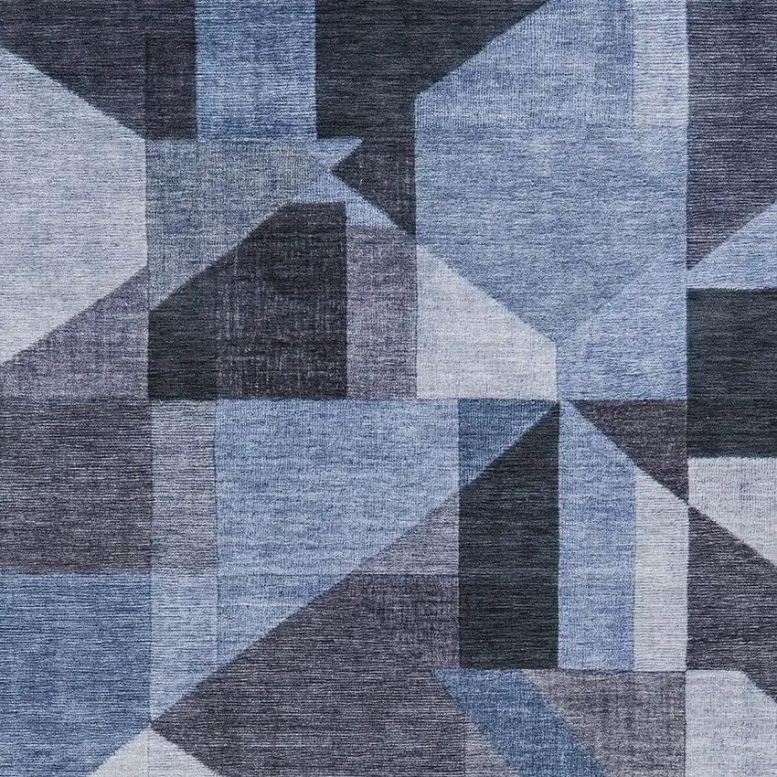 Blue And Ivory Geometric Washable Indoor Outdoor Area Rug Photo 2