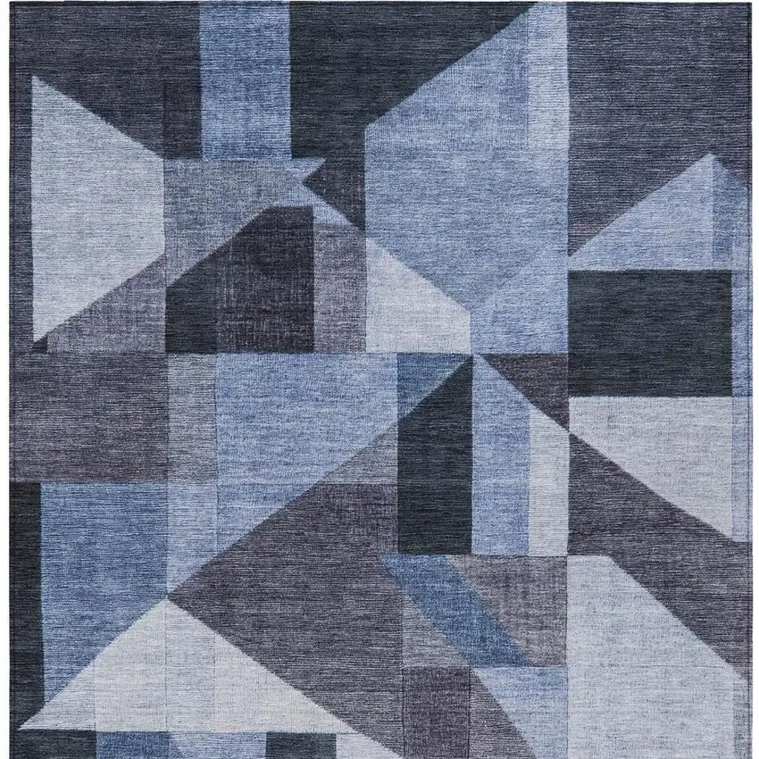 Blue And Ivory Geometric Washable Indoor Outdoor Area Rug Photo 2