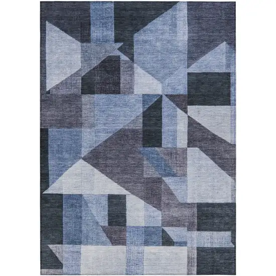 Blue And Ivory Geometric Washable Indoor Outdoor Area Rug Photo 1