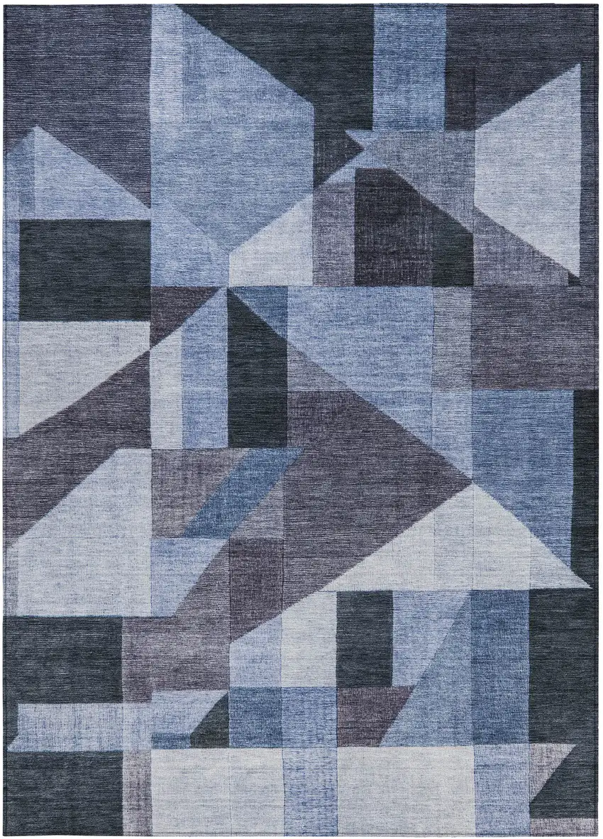 Blue And Ivory Geometric Washable Indoor Outdoor Area Rug Photo 3