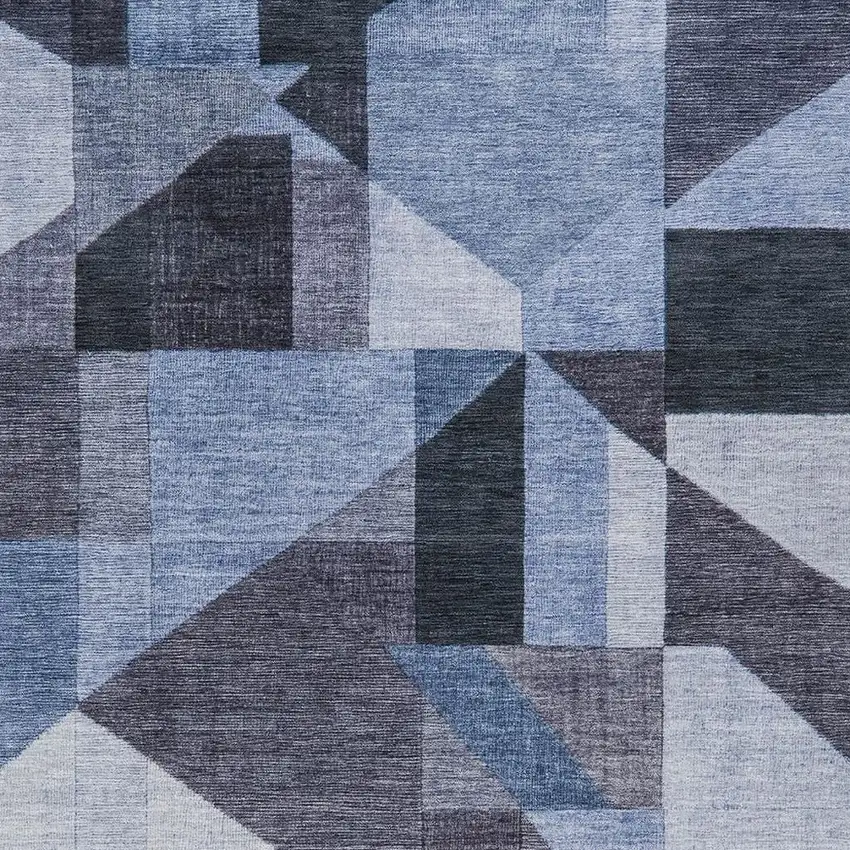 Blue And Ivory Geometric Washable Indoor Outdoor Area Rug Photo 2