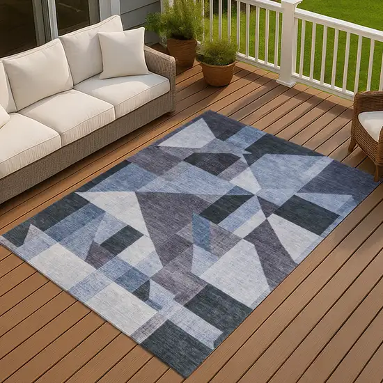 Blue And Ivory Geometric Washable Indoor Outdoor Area Rug Photo 4