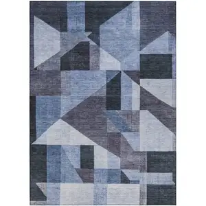 Photo of Blue And Ivory Geometric Washable Indoor Outdoor Area Rug