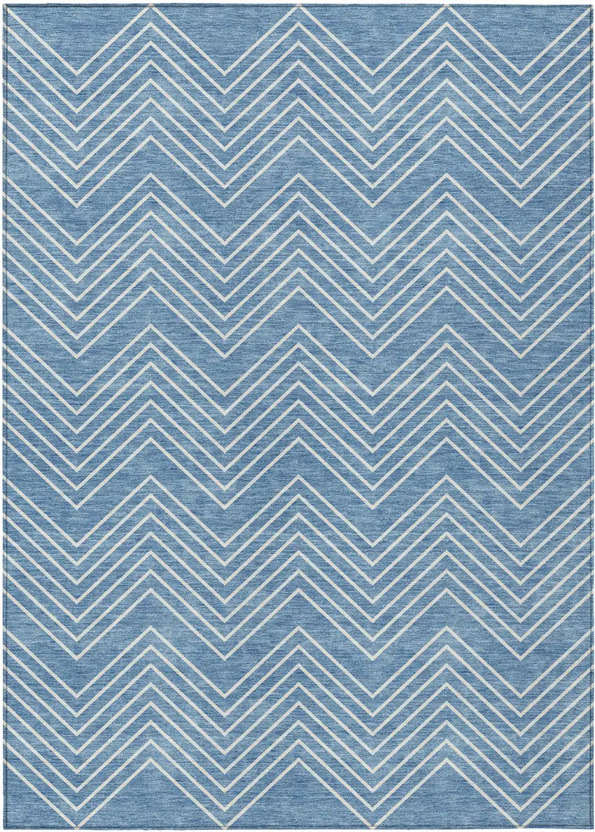 Blue And Ivory Geometric Washable Indoor Outdoor Area Rug Photo 9