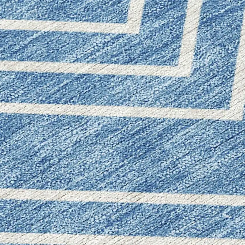 Blue And Ivory Geometric Washable Indoor Outdoor Area Rug Photo 2