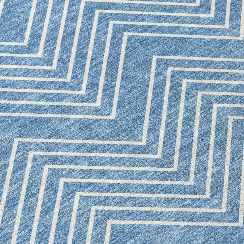 Blue And Ivory Geometric Washable Indoor Outdoor Area Rug Photo 1
