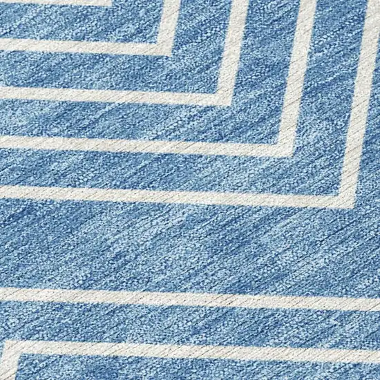 Blue And Ivory Geometric Washable Indoor Outdoor Area Rug Photo 3