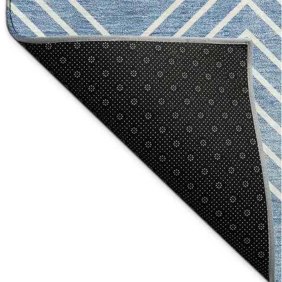Blue And Ivory Geometric Washable Indoor Outdoor Area Rug Photo 9