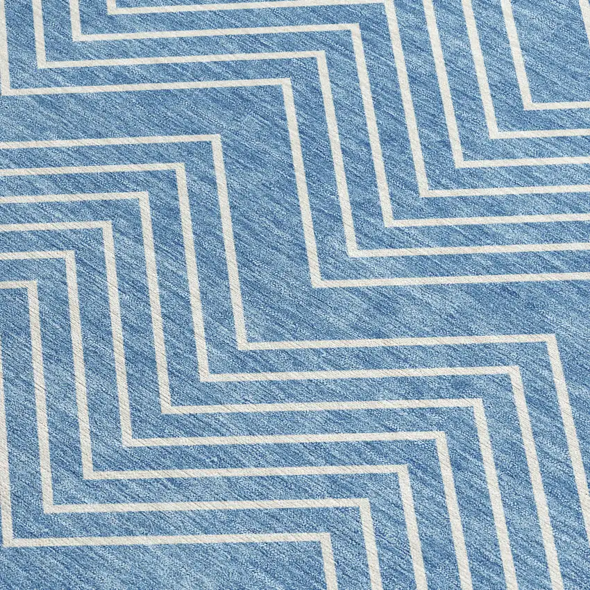 Blue And Ivory Geometric Washable Indoor Outdoor Area Rug Photo 2