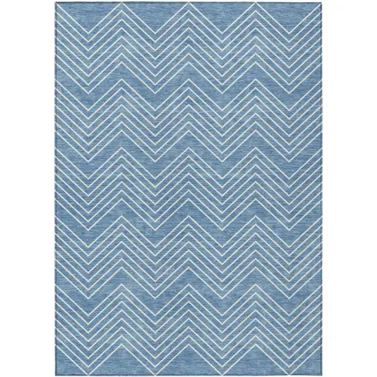 Blue And Ivory Geometric Washable Indoor Outdoor Area Rug Photo 9