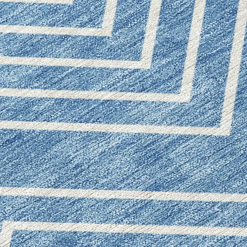Blue And Ivory Geometric Washable Indoor Outdoor Area Rug Photo 3
