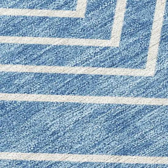Blue And Ivory Geometric Washable Indoor Outdoor Area Rug Photo 2
