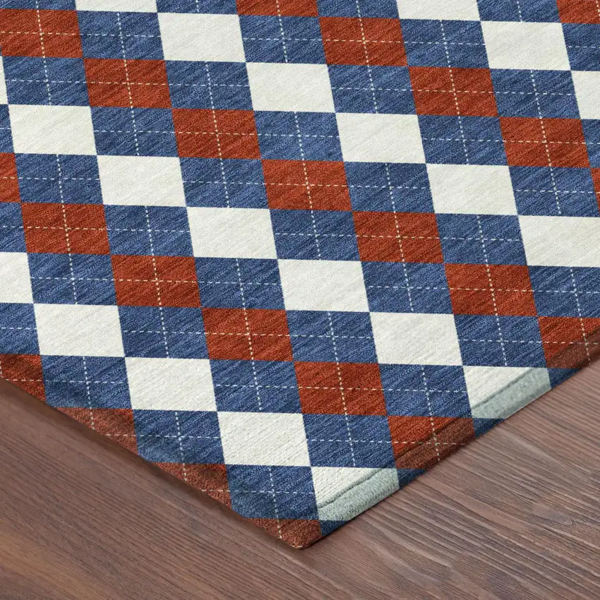 Blue And Ivory Geometric Washable Indoor Outdoor Area Rug Photo 3