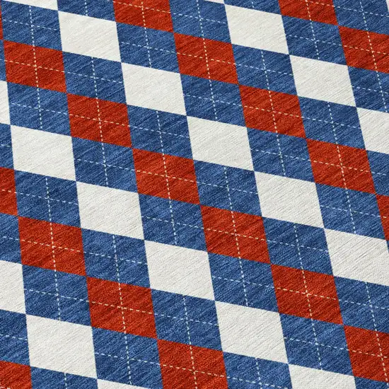 Blue And Ivory Geometric Washable Indoor Outdoor Area Rug Photo 4