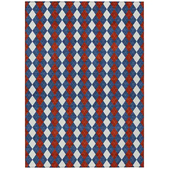 Blue And Ivory Geometric Washable Indoor Outdoor Area Rug Photo 2