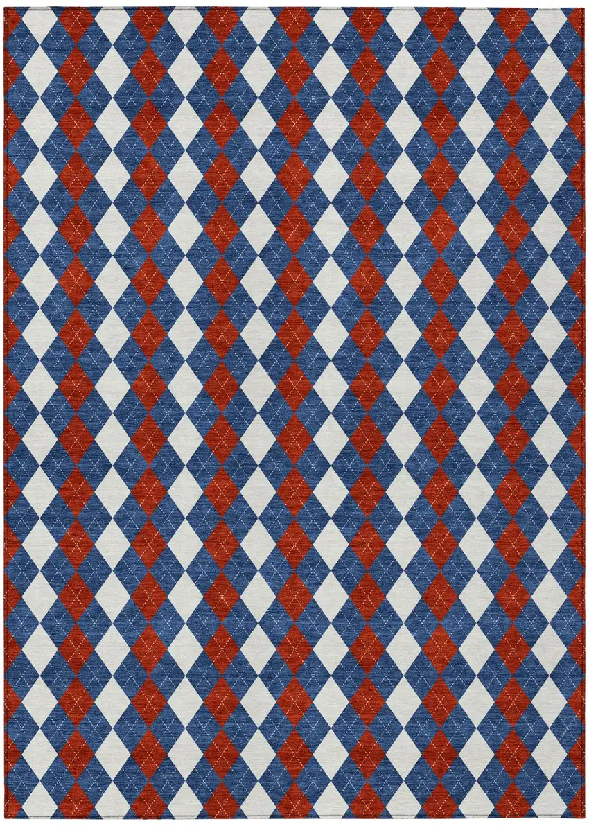 Blue And Ivory Geometric Washable Indoor Outdoor Area Rug Photo 2