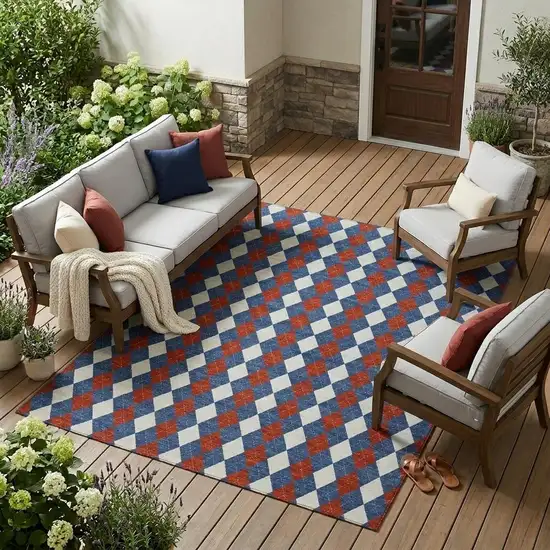 Blue And Ivory Geometric Washable Indoor Outdoor Area Rug Photo 1