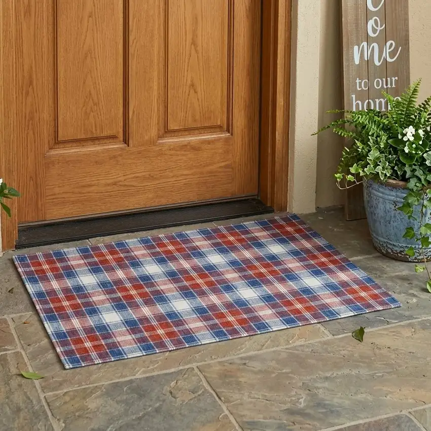 Blue And Ivory Geometric Washable Indoor Outdoor Area Rug Photo 1