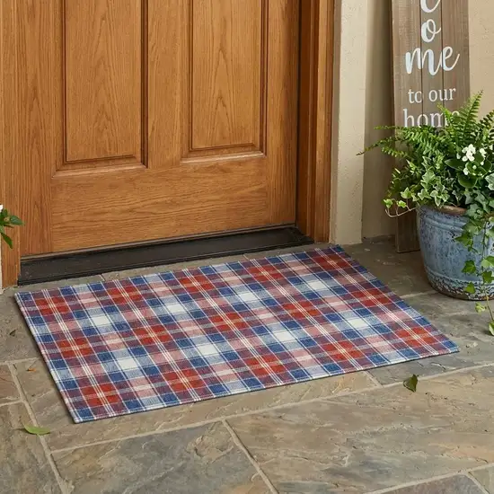 Blue And Ivory Geometric Washable Indoor Outdoor Area Rug Photo 1