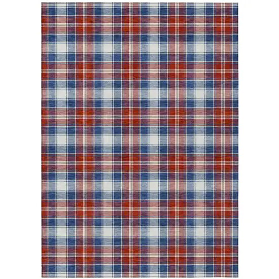 Blue And Ivory Geometric Washable Indoor Outdoor Area Rug Photo 2