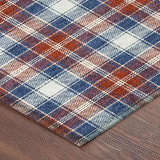 Blue And Ivory Geometric Washable Indoor Outdoor Area Rug Photo 3