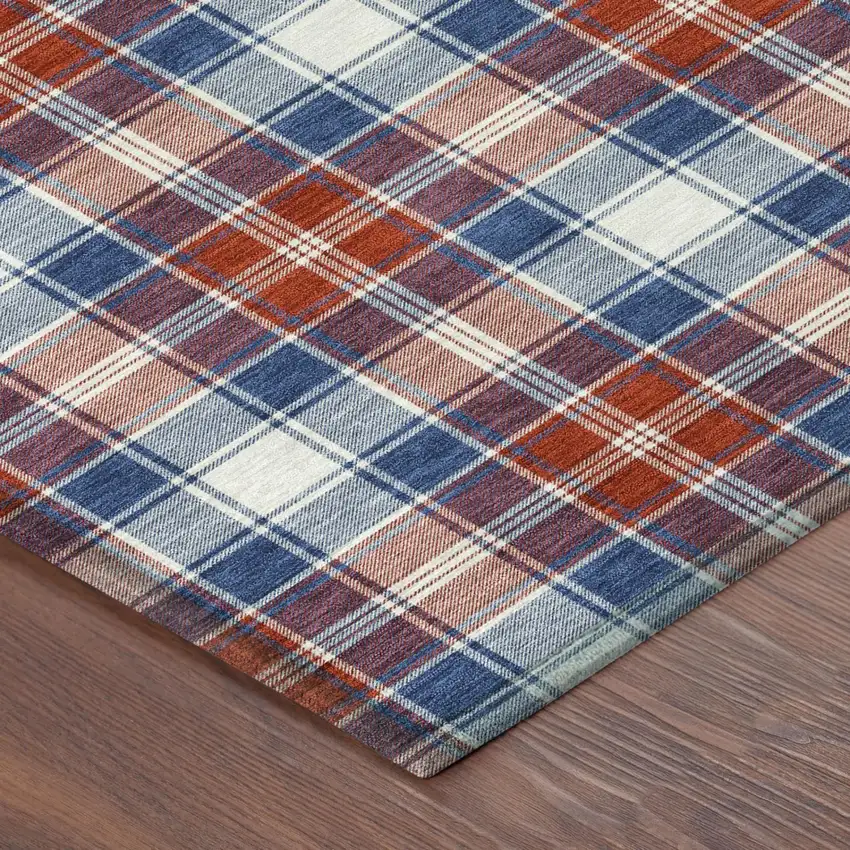 Blue And Ivory Geometric Washable Indoor Outdoor Area Rug Photo 3