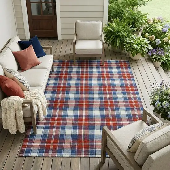 Blue And Ivory Geometric Washable Indoor Outdoor Area Rug Photo 1
