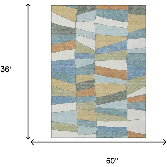 Blue And Ivory Geometric Washable Indoor Outdoor Area Rug Photo 5