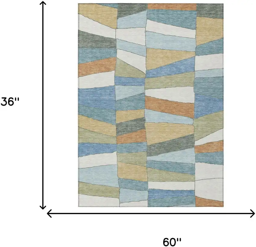 Blue And Ivory Geometric Washable Indoor Outdoor Area Rug Photo 5