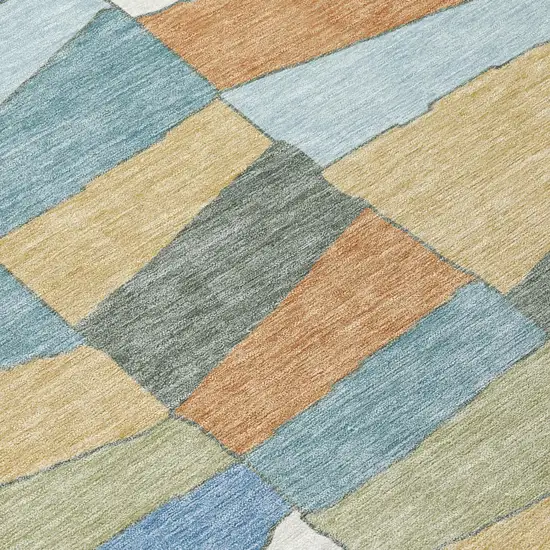 Blue And Ivory Geometric Washable Indoor Outdoor Area Rug Photo 3