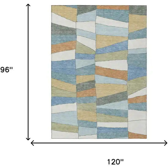 Blue And Ivory Geometric Washable Indoor Outdoor Area Rug Photo 5