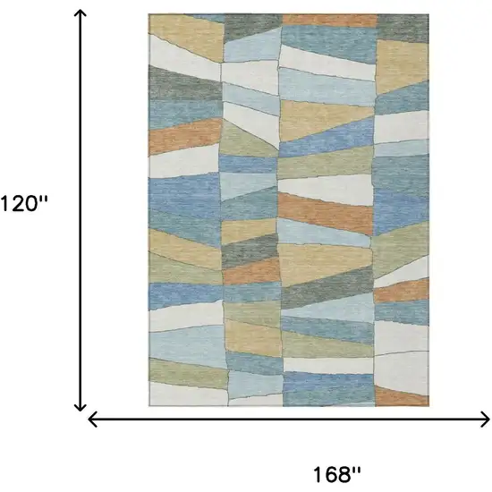 Blue And Ivory Geometric Washable Indoor Outdoor Area Rug Photo 5