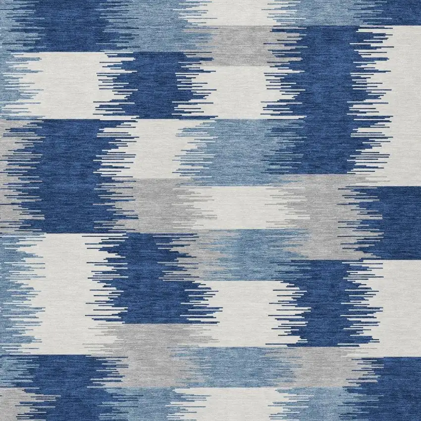 Blue And Ivory Geometric Washable Indoor Outdoor Area Rug Photo 1