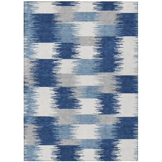 Blue And Ivory Geometric Washable Indoor Outdoor Area Rug Photo 2