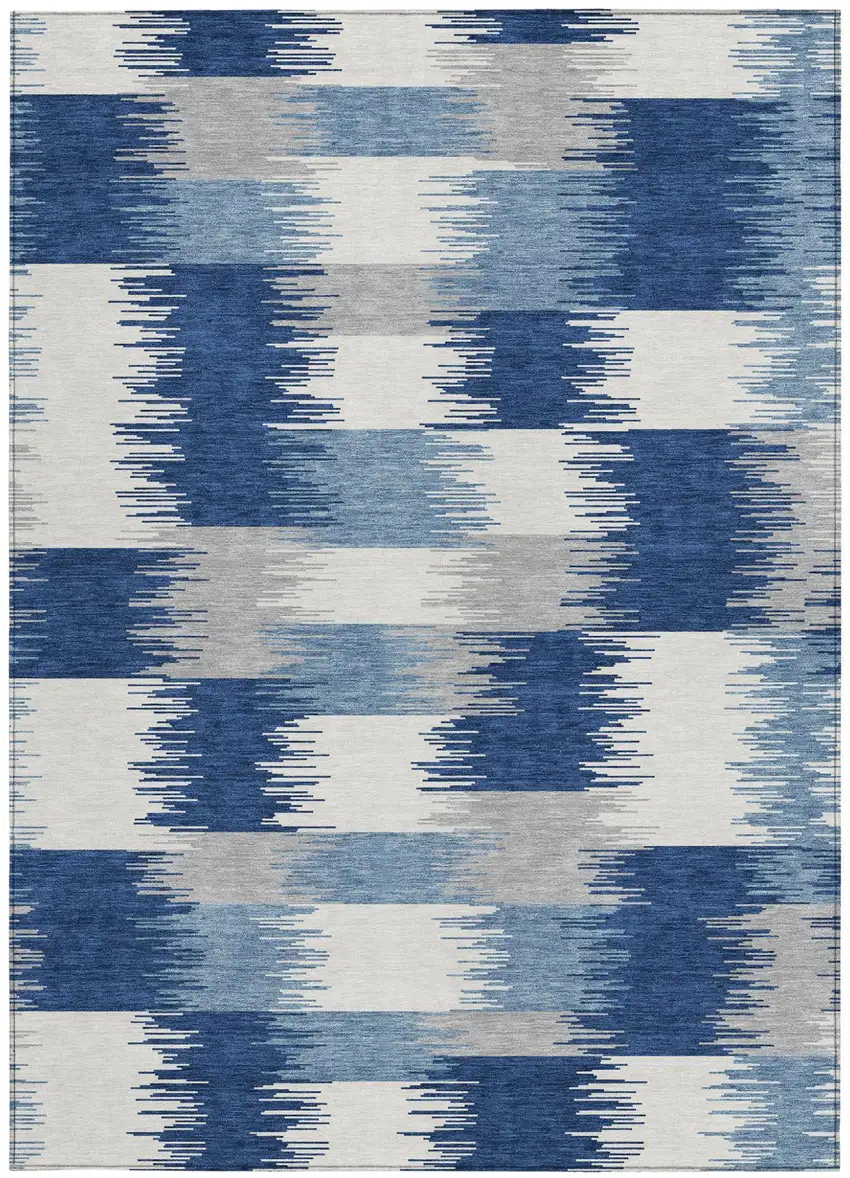 Blue And Ivory Geometric Washable Indoor Outdoor Area Rug Photo 3