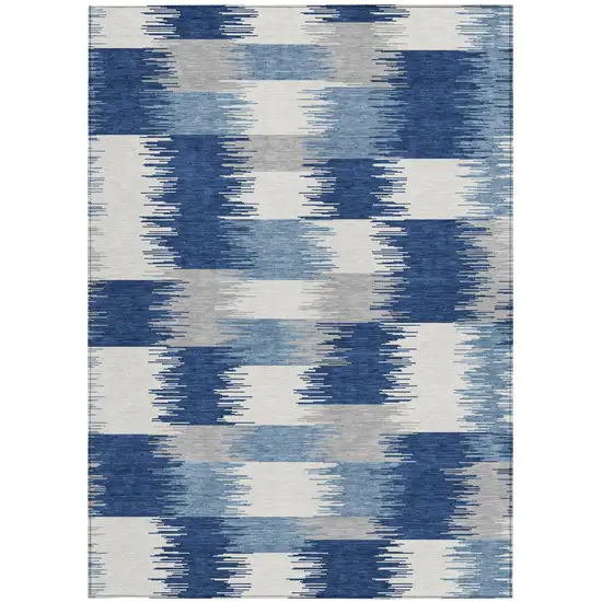 Blue And Ivory Geometric Washable Indoor Outdoor Area Rug Photo 3