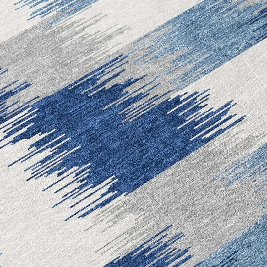 Blue And Ivory Geometric Washable Indoor Outdoor Area Rug Photo 5