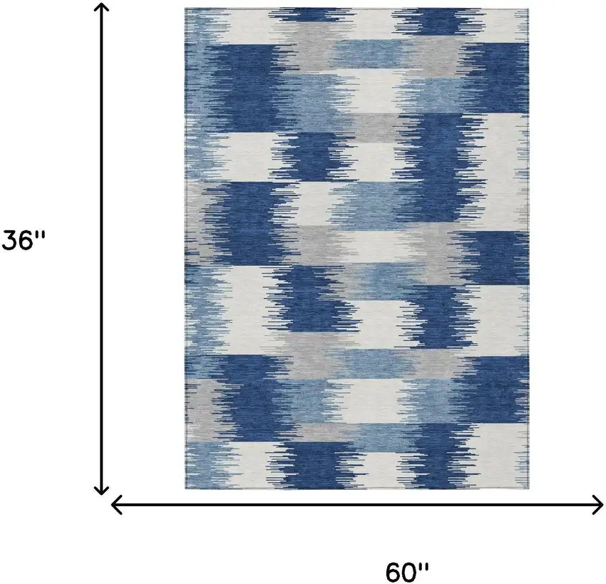 Blue And Ivory Geometric Washable Indoor Outdoor Area Rug Photo 6