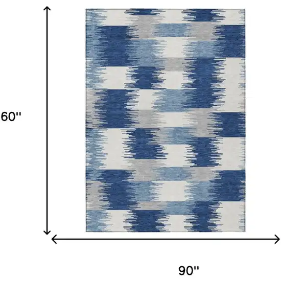 Blue And Ivory Geometric Washable Indoor Outdoor Area Rug Photo 6
