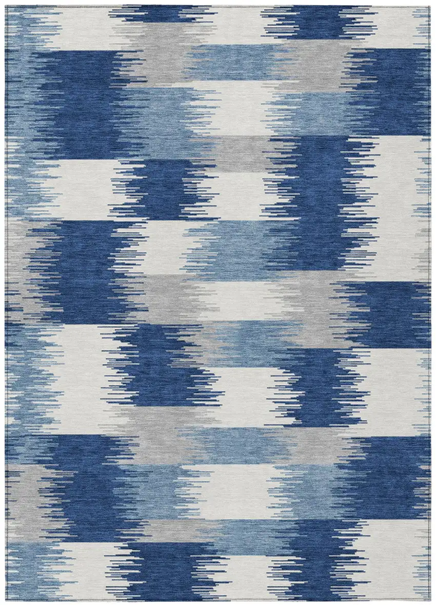 Blue And Ivory Geometric Washable Indoor Outdoor Area Rug Photo 1