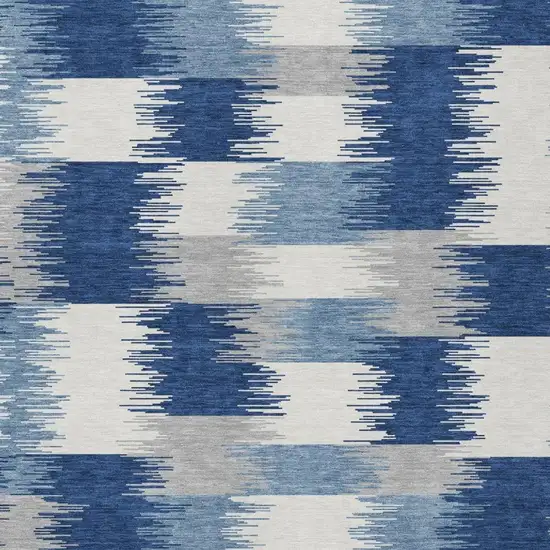 Blue And Ivory Geometric Washable Indoor Outdoor Area Rug Photo 3