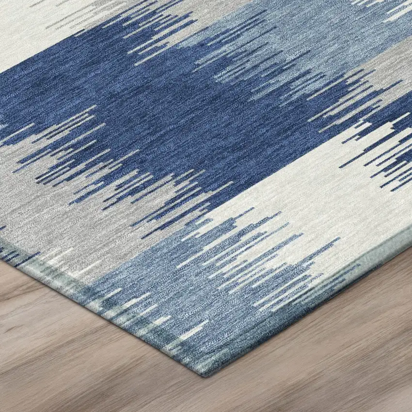 Blue And Ivory Geometric Washable Indoor Outdoor Area Rug Photo 4