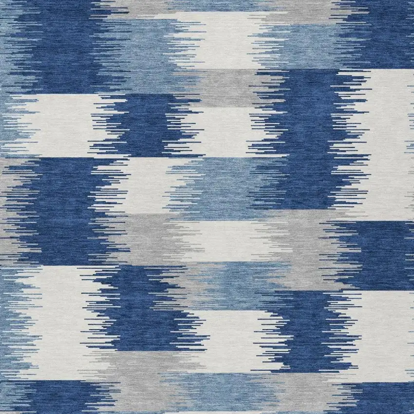 Blue And Ivory Geometric Washable Indoor Outdoor Area Rug Photo 2