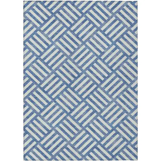 Blue And Ivory Geometric Washable Indoor Outdoor Area Rug Photo 2