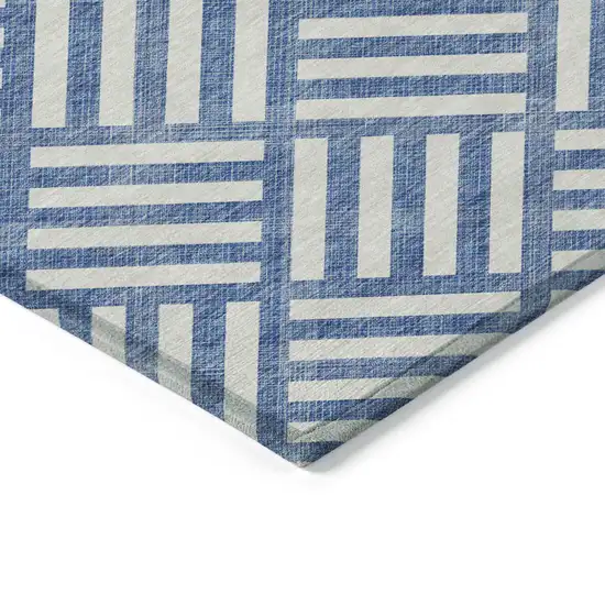 Blue And Ivory Geometric Washable Indoor Outdoor Area Rug Photo 4