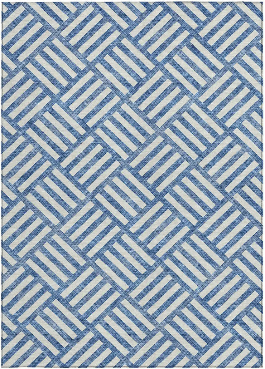 Blue And Ivory Geometric Washable Indoor Outdoor Area Rug Photo 5